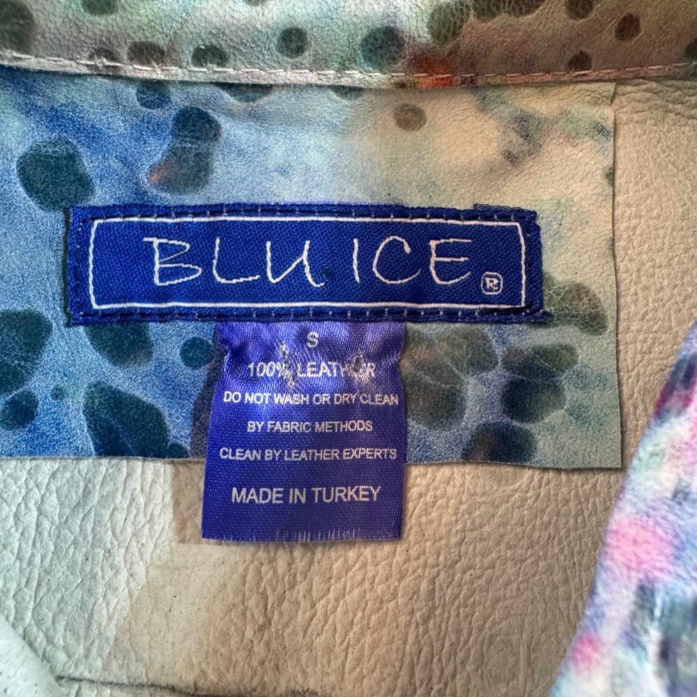 Blu Ice Leather Shirt Wearable Art Paint Splatter Snap Front Women's Size Small - Picture 3 of 6